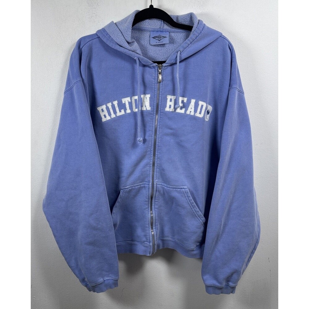 Genuine Pigment Dyed Hilton Head Blue Zip Hoodie Sweatshirt XL Cotton Blend